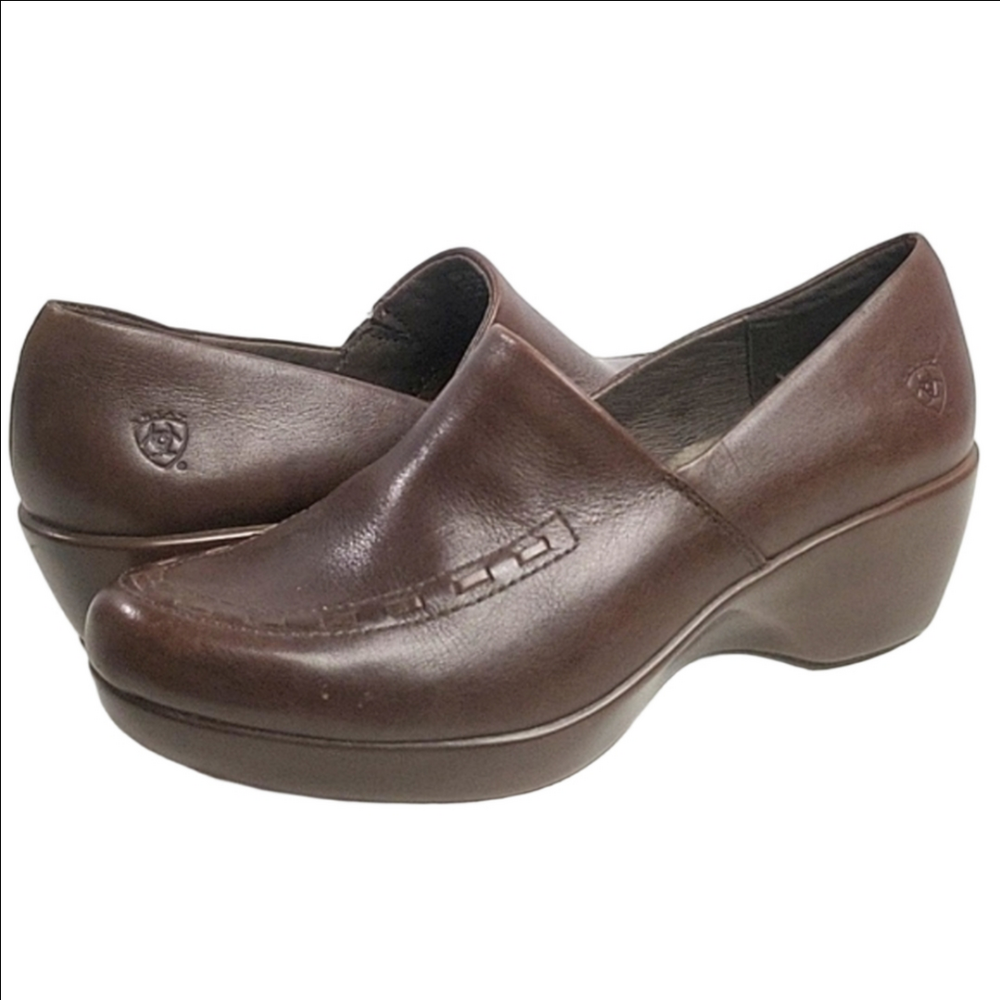 Ariat Chocolate Brown Leather Slip-on Lightweight Comfort Clog Shootie S…